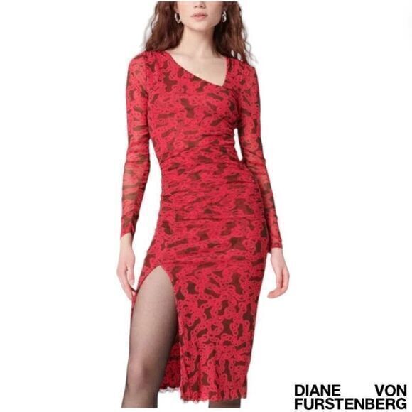 Diane Von Furstenberg Dresses & Skirts - Diane Von Furstenberg Edyna Dress Midi Crawling Chain‎ Small Beet Pink Large